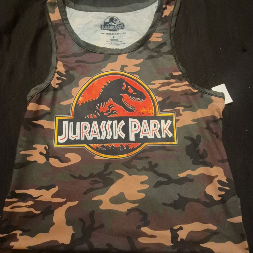 Universal Brown Camo Tank Top with Jurassic Park Logo